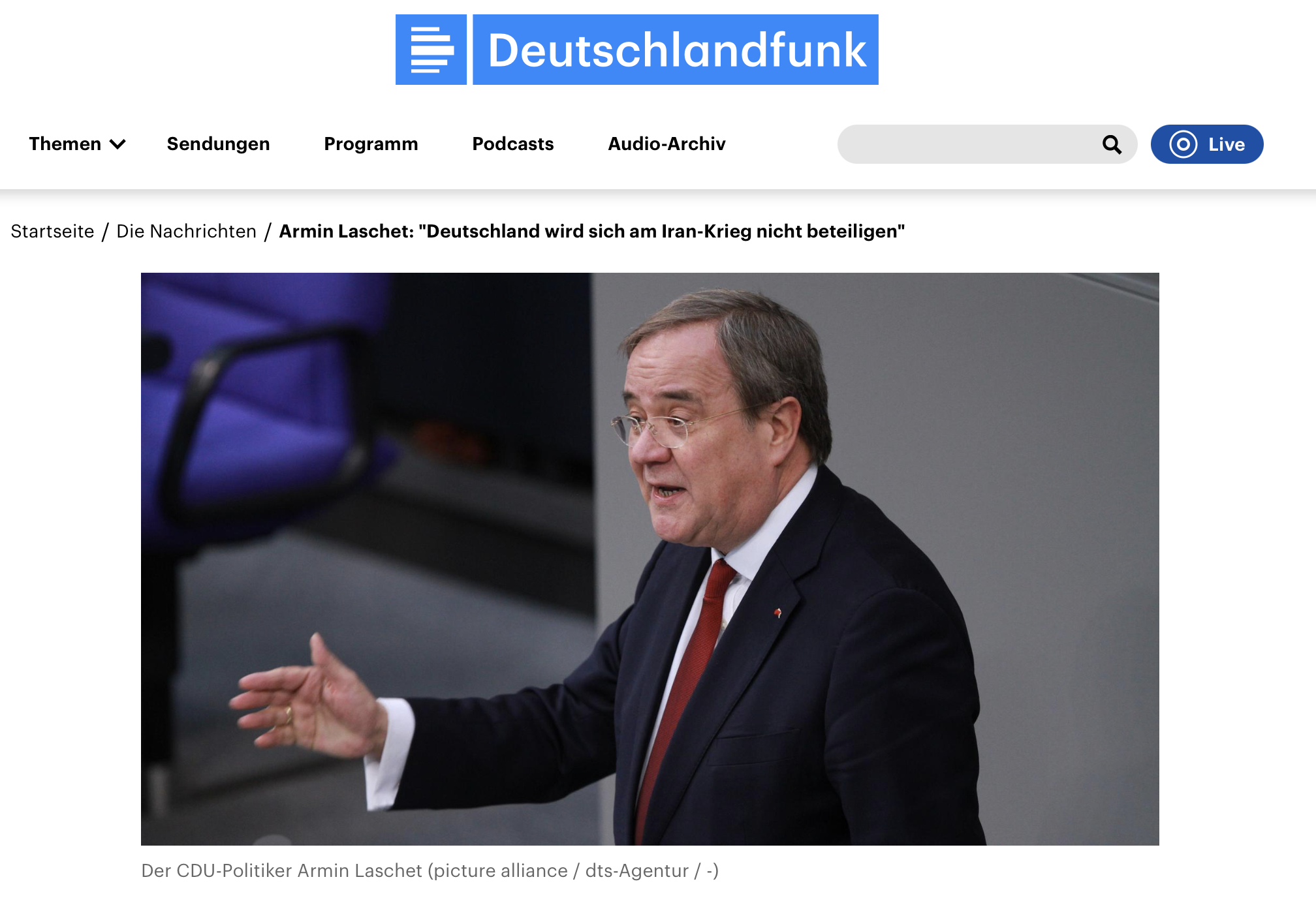 Vorsitzender des Auswärtigen Ausschusses - Armin Laschet: Deutschland wird sich am Iran-Krieg nicht beteiligen